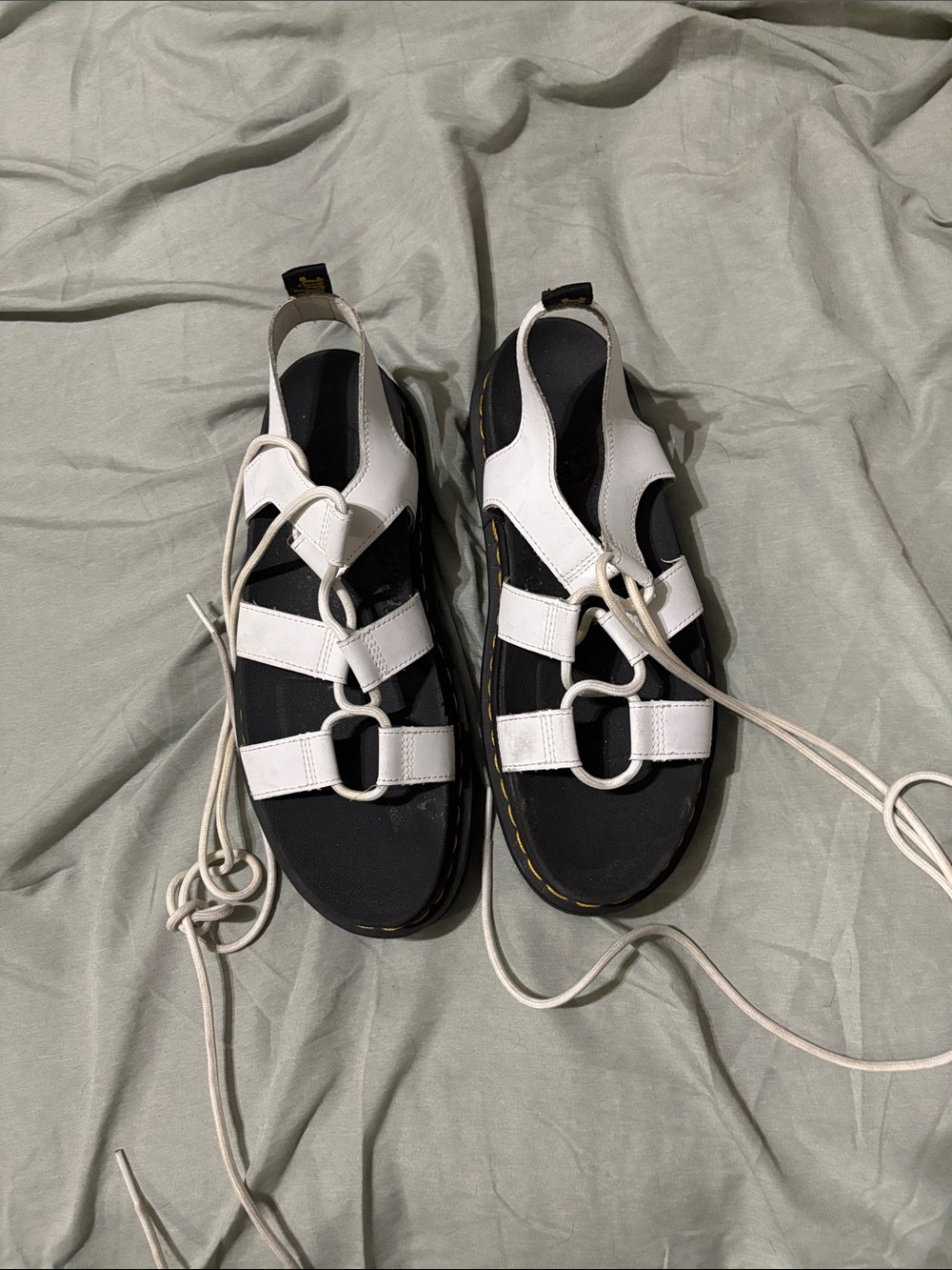 Dr. Martens White & Black Lace-Up Gladiator Sandals
